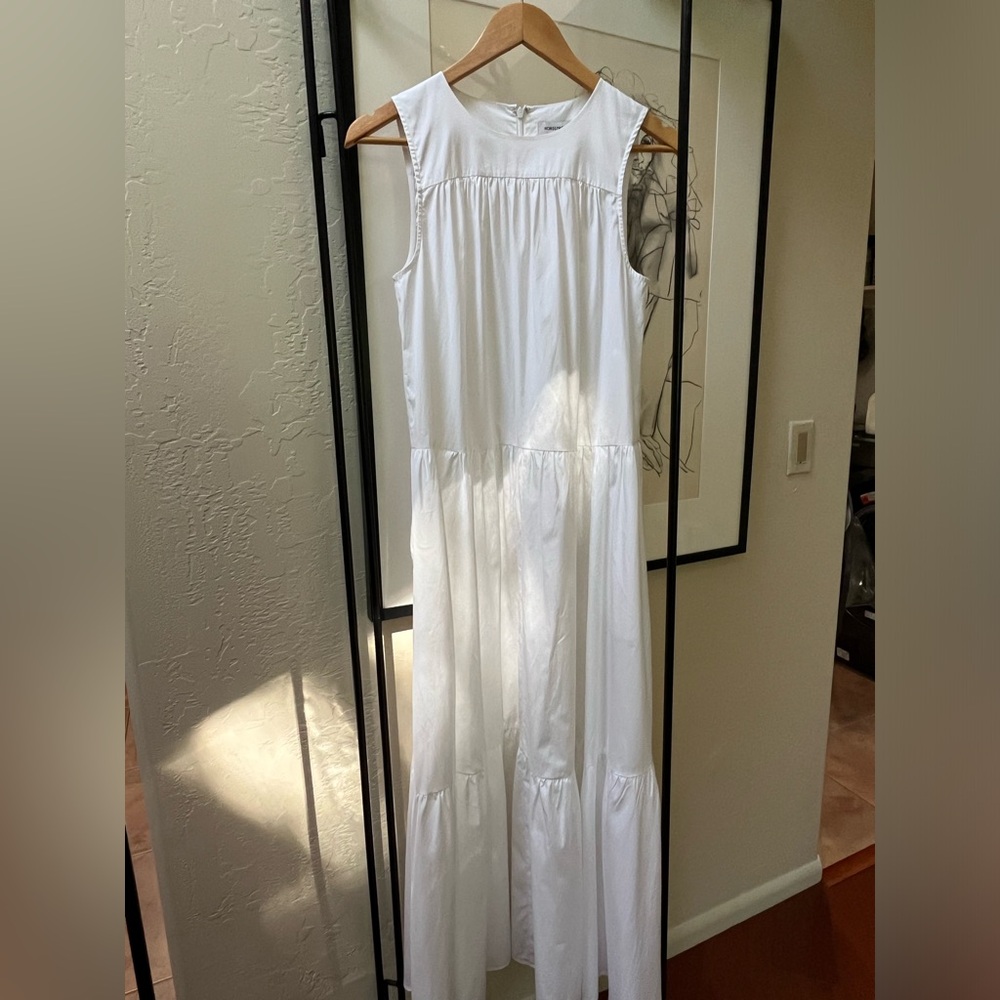 Nordstrom Women's White Sleeveless Tiered Maxi Dress Poplin